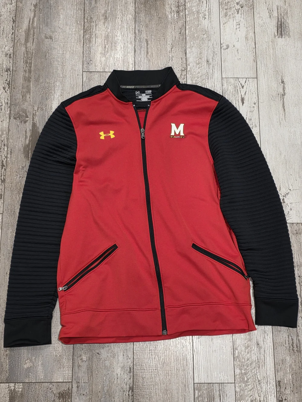 Men's Small Maryland Terrapins Under Armour Athletic Jacket Red Black Loose Fit